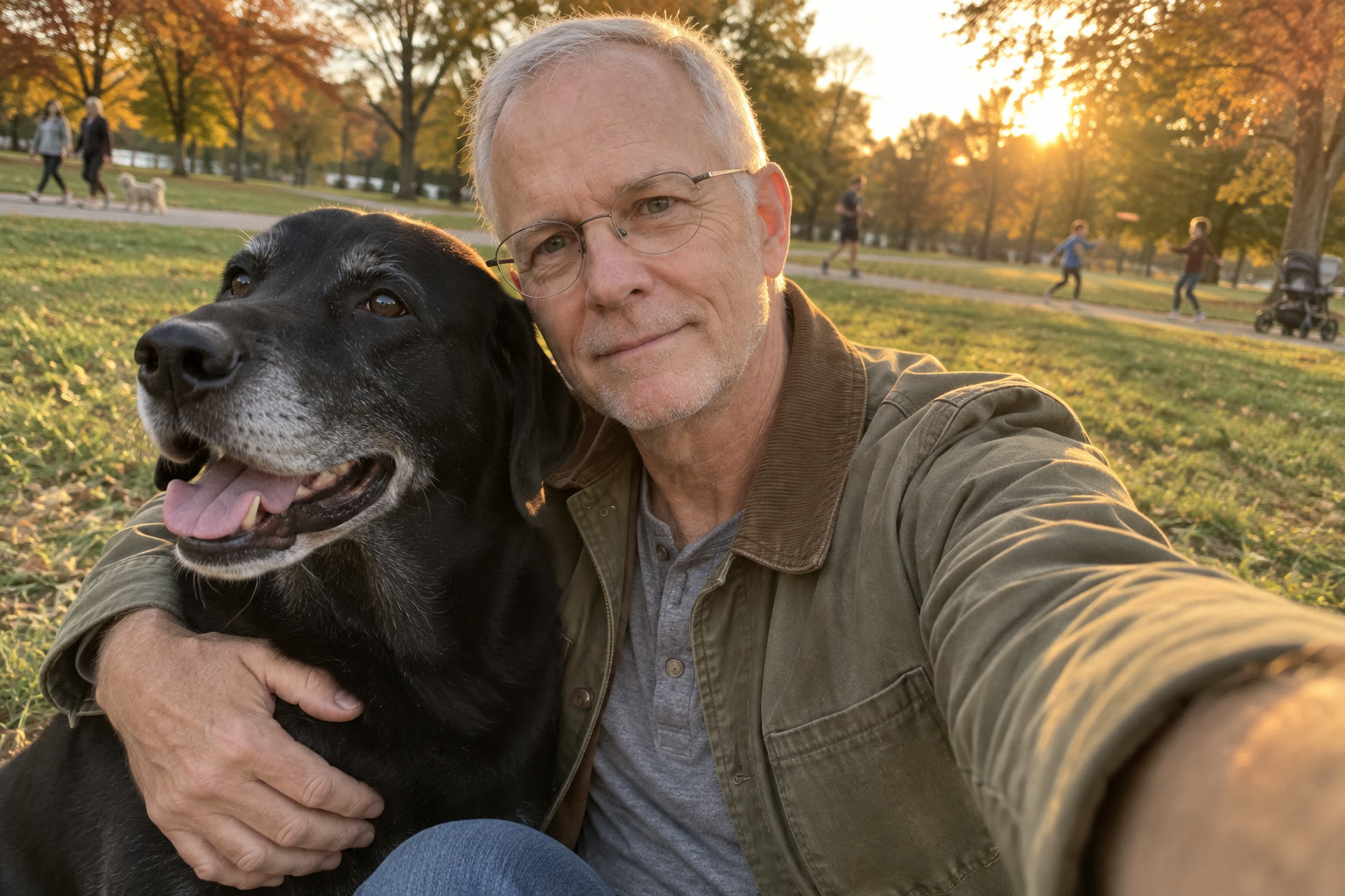 Walt Denning and his dog Gus in the park